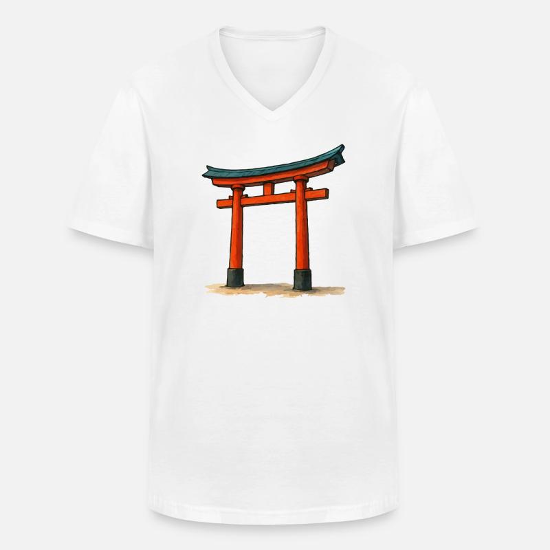 Roter Shinto Torii Gate Illustration - Männer-T-Shirt mit V-Ausschnitt - Weiß