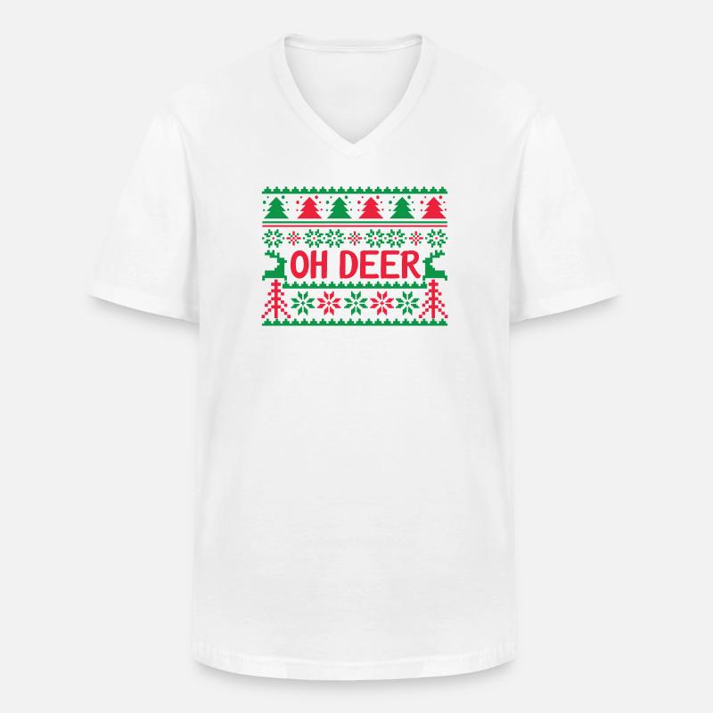 Hässlicher Pullover - Oh Deer - Männer-T-Shirt mit V-Ausschnitt - Weiß