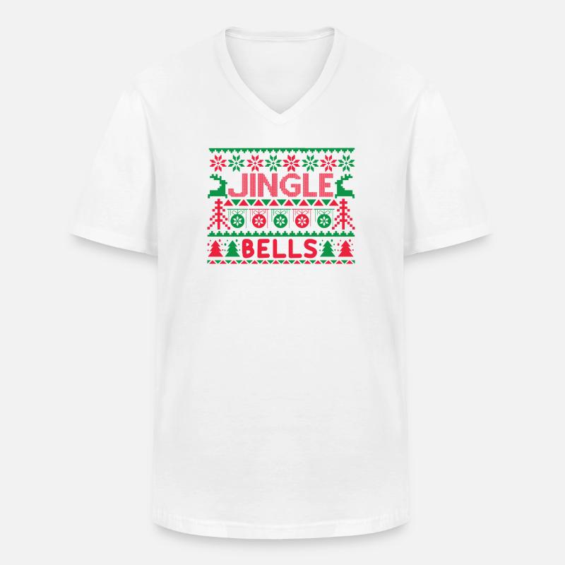 Hässlicher Pullover - Jingle Bells Strickanleitung - Männer-T-Shirt mit V-Ausschnitt - Weiß