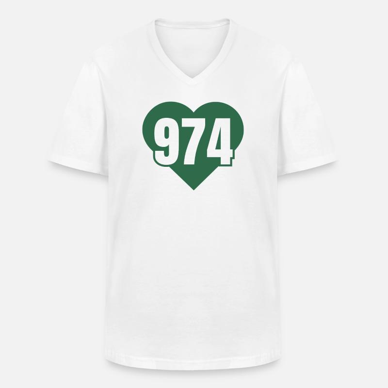 Herz 974 Code Grün - Männer-T-Shirt mit V-Ausschnitt - Weiß