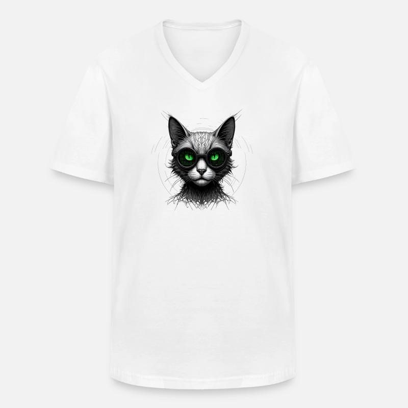 Grüne Augen Computer Programmierer Geek Katze - Männer-T-Shirt mit V-Ausschnitt - Weiß