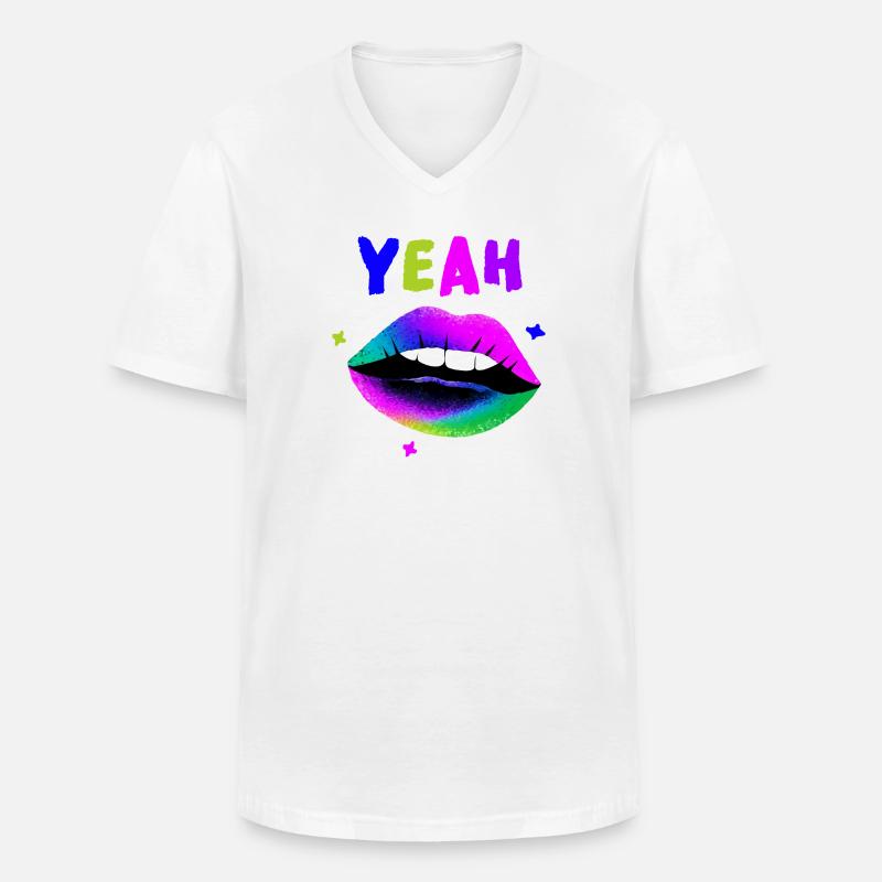 Regenbogen Lippenkunst YEAH Neon Kuss - Männer-T-Shirt mit V-Ausschnitt - Weiß