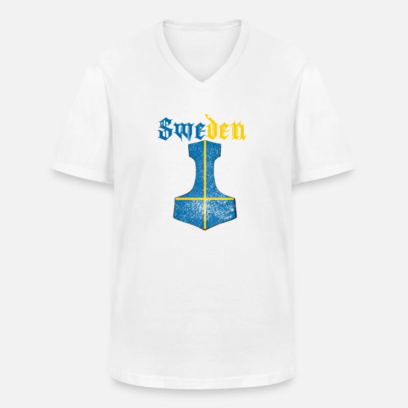 Schweden Flagge – Mjölnir Thorhammer Design - Männer-T-Shirt mit V-Ausschnitt - Weiß