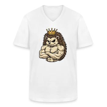 Starker Igel König Cartoon Fitness Portrait - Männer-T-Shirt mit V-Ausschnitt - Weiß - Vorne - AI Model Male 185 light (185cm)
