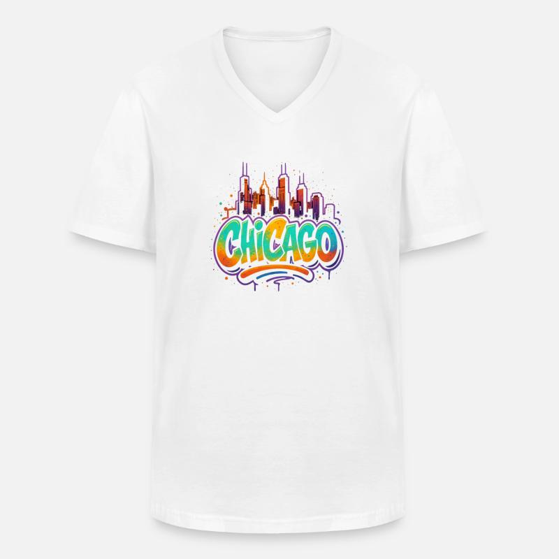 Chicago Graffiti Skyline - Männer-T-Shirt mit V-Ausschnitt - Weiß