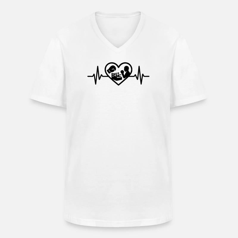Boxen Herz Handschuh Ring Silhouette - Männer-T-Shirt mit V-Ausschnitt - Weiß