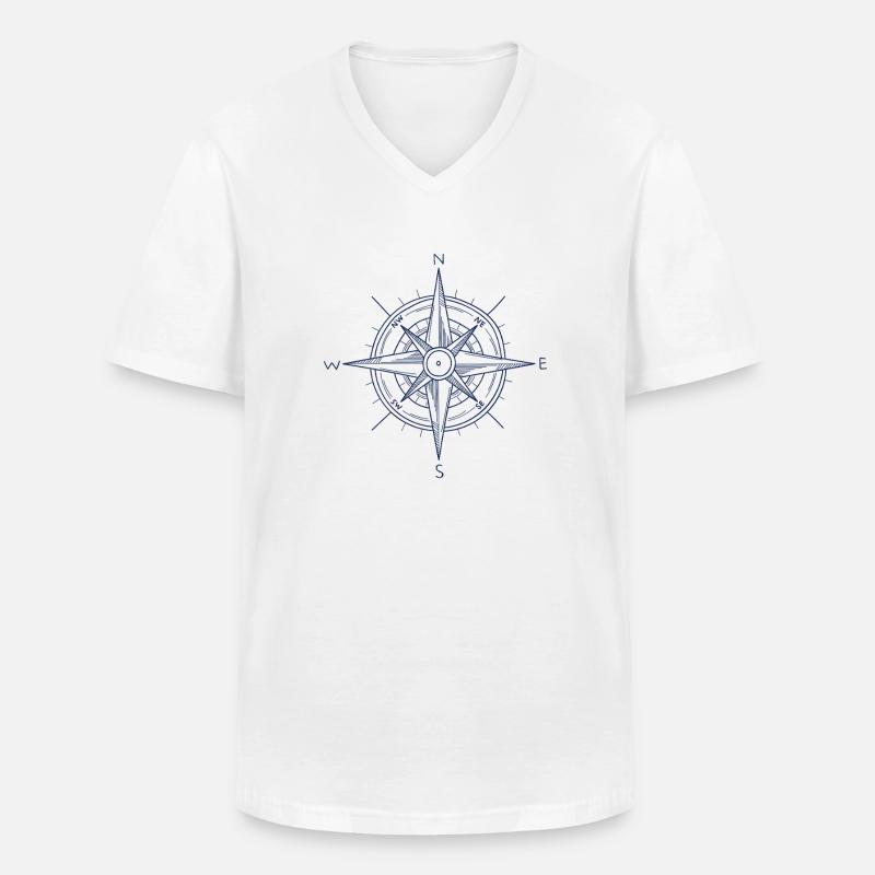 Nautic Design Blauer Kompass Nautisches Emblem - Männer-T-Shirt mit V-Ausschnitt - Weiß