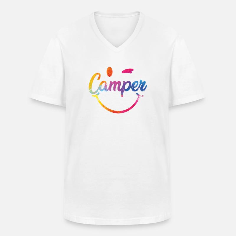 Bunter Camper Smiley Logo - Männer-T-Shirt mit V-Ausschnitt - Weiß