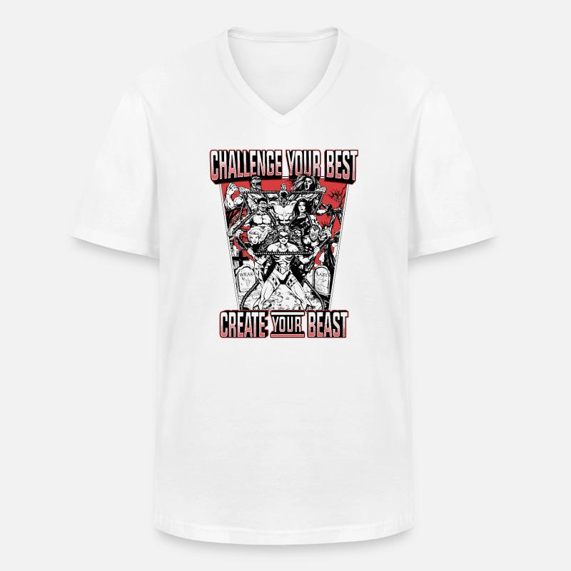 CYB - Backprint - Black/White/Red - Challenge - Männer-T-Shirt mit V-Ausschnitt - Weiß
