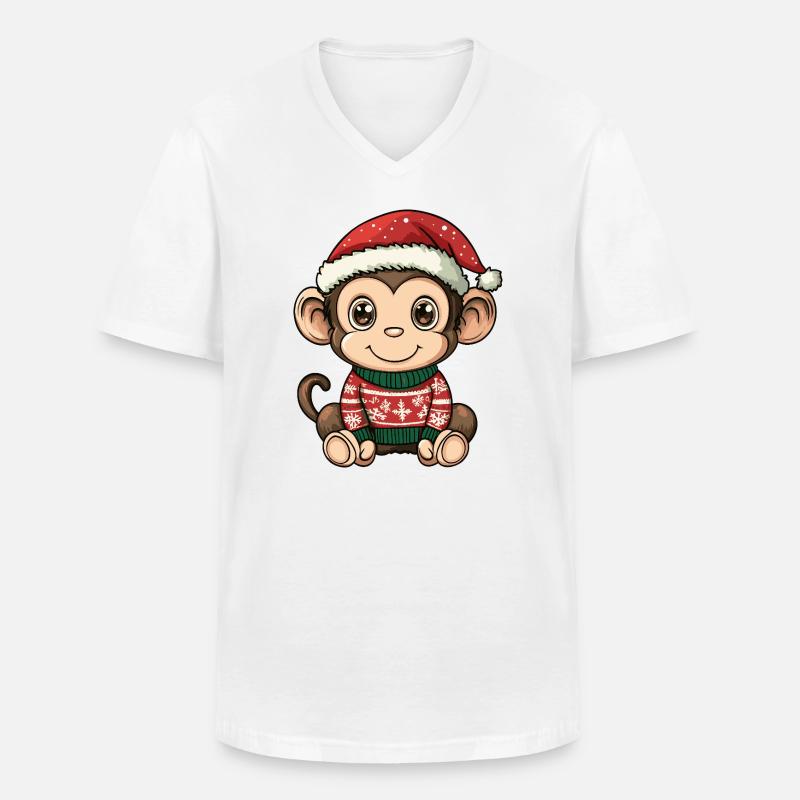 Affe Weihnachten - Männer-T-Shirt mit V-Ausschnitt - Weiß