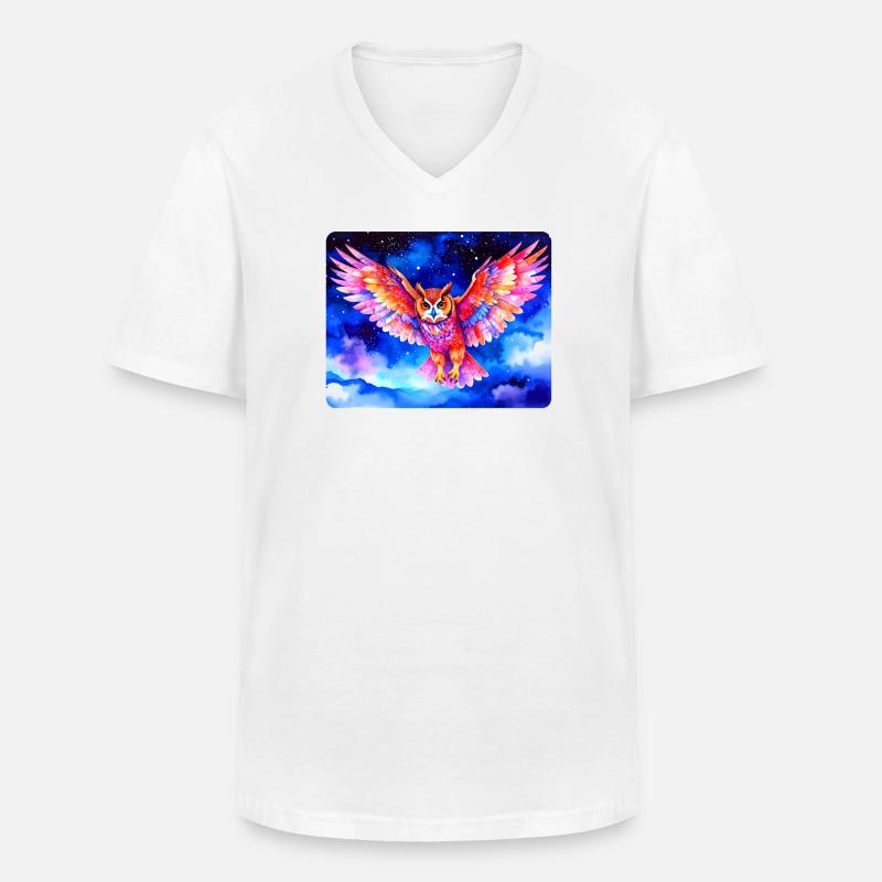 Bunter Uhu vor Sternenhimmel - Männer-T-Shirt mit V-Ausschnitt - Weiß