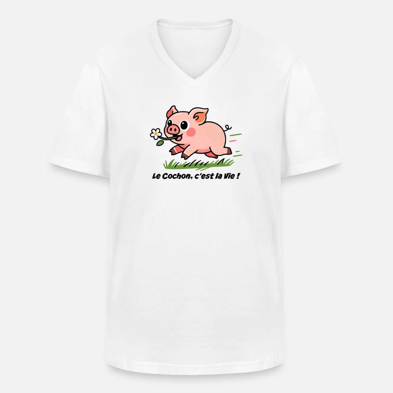 Le Cochon c'est la vie! - Männer-T-Shirt mit V-Ausschnitt - Weiß