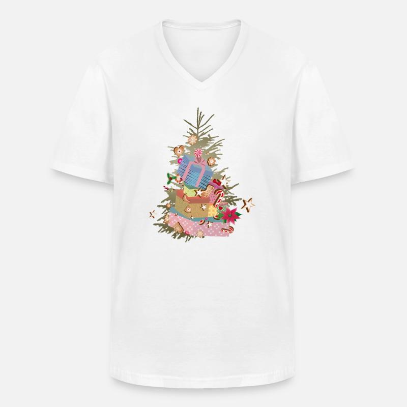 Weihnachtsbaum mit Geschenken und Lebkuchen - Männer-T-Shirt mit V-Ausschnitt - Weiß