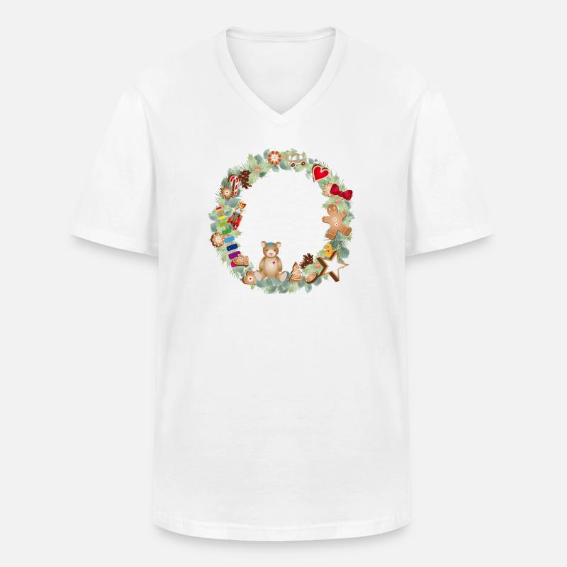 Bunter Weihnachtskranz mit Spielzeug und Lebkuchen - Männer-T-Shirt mit V-Ausschnitt - Weiß