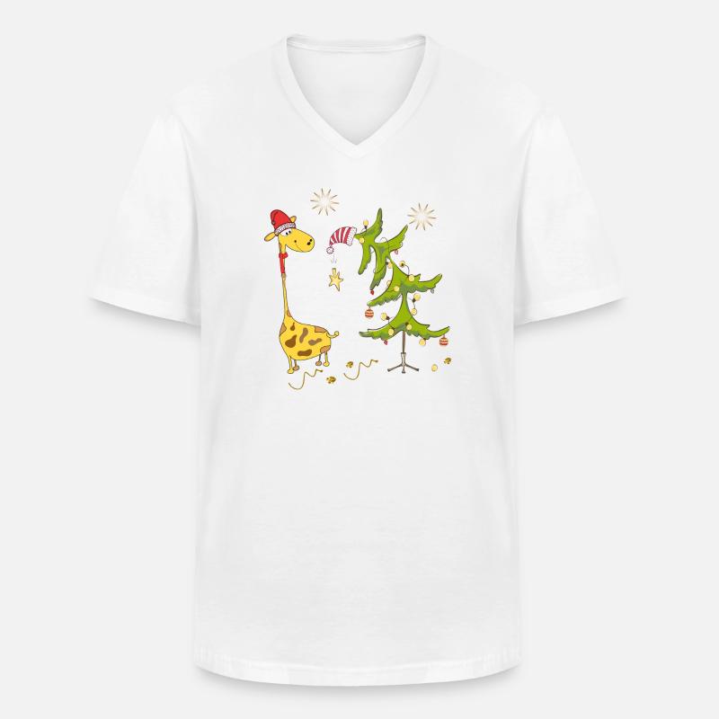 Giraffe mit Weihnachtsbaum - Männer-T-Shirt mit V-Ausschnitt - Weiß