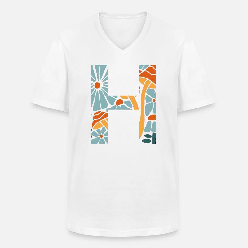 Buchstabe h groovige Blumen Geschenkidee - Männer-T-Shirt mit V-Ausschnitt - Weiß