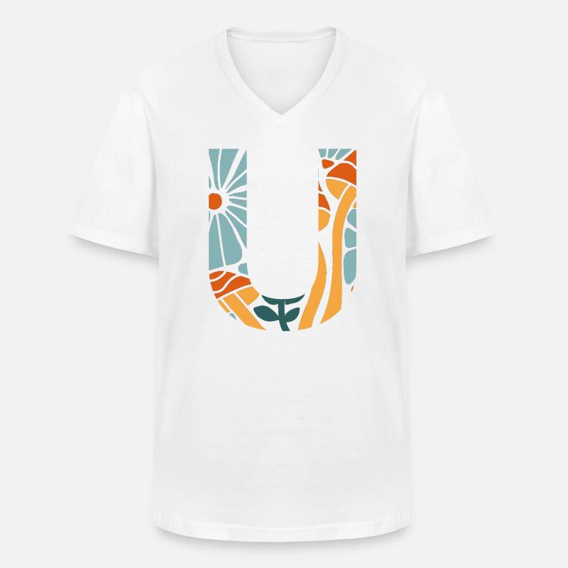 Brief u groovy Blumen Geschenkidee - Männer-T-Shirt mit V-Ausschnitt - Weiß