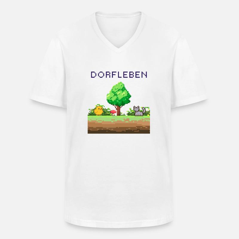 Dorflleben Pixelwelt - Männer-T-Shirt mit V-Ausschnitt - Weiß