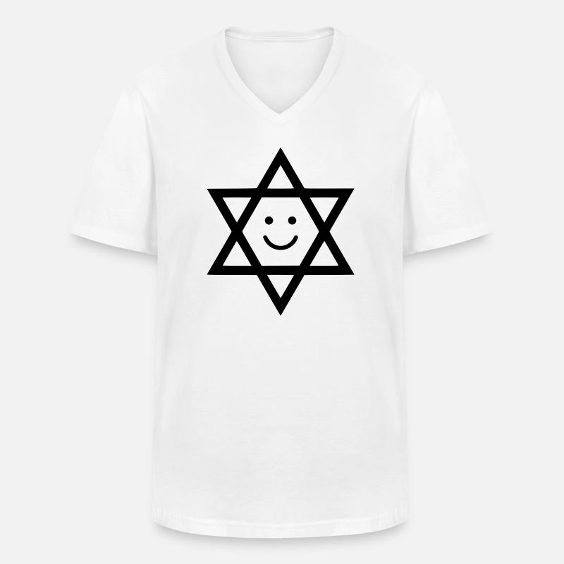 Lustiger Davidstern mit Smiley Gesicht - Männer-T-Shirt mit V-Ausschnitt - Weiß