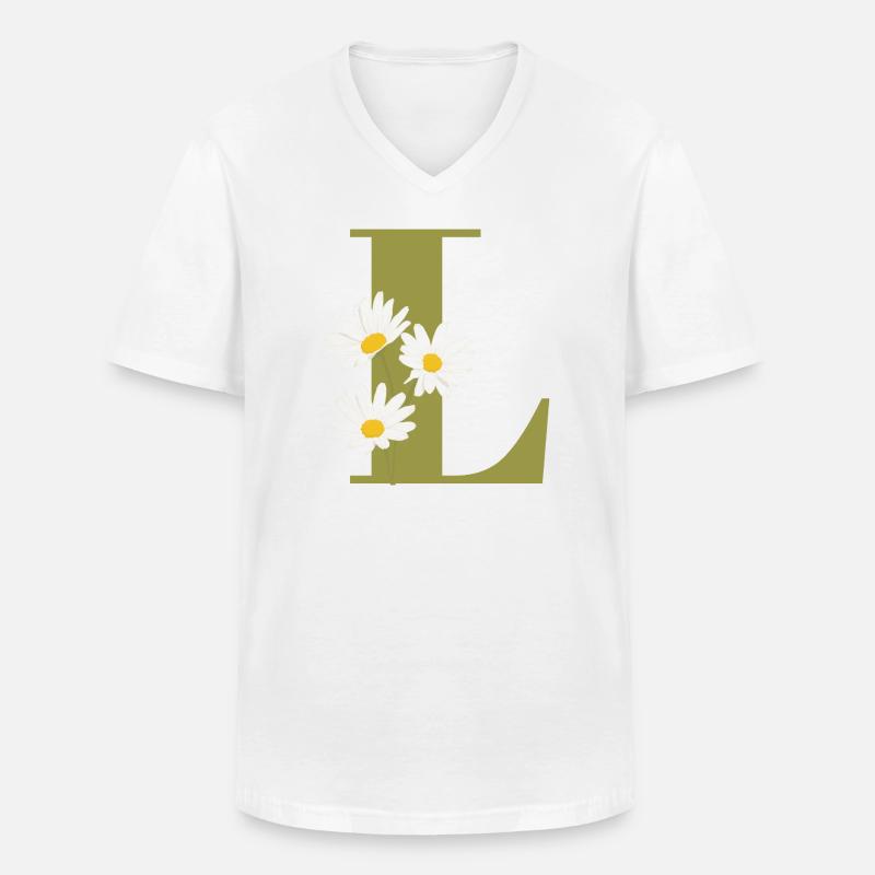 Buchstabe l Grüne Gänseblümchen - Männer-T-Shirt mit V-Ausschnitt - Weiß