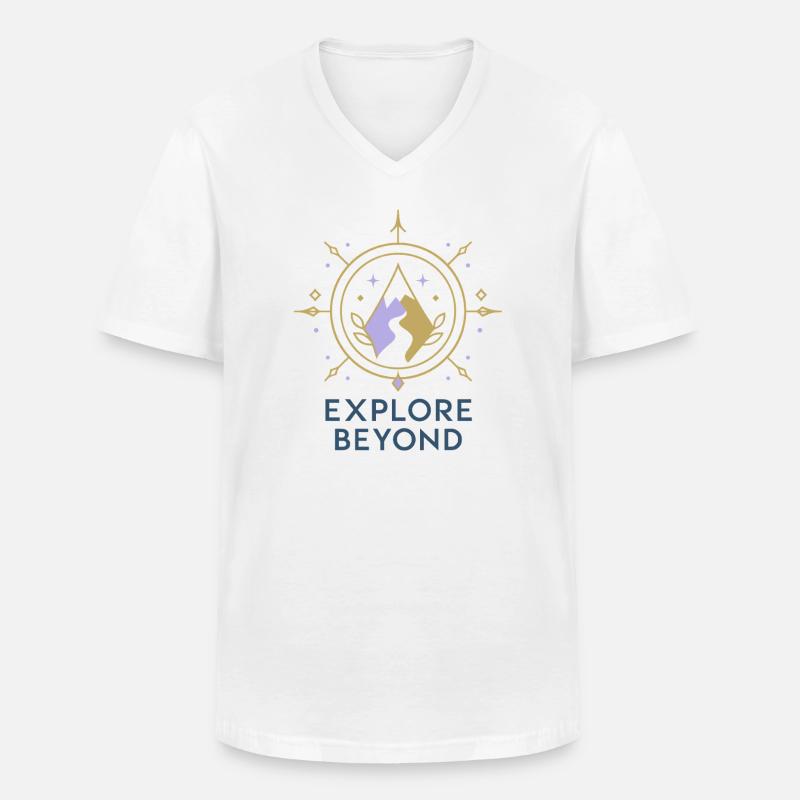Explore Beyond Kompass - Männer-T-Shirt mit V-Ausschnitt - Weiß