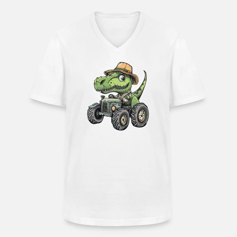 Dinosaurier T-Rex Traktor Farmer - Männer-T-Shirt mit V-Ausschnitt - Weiß