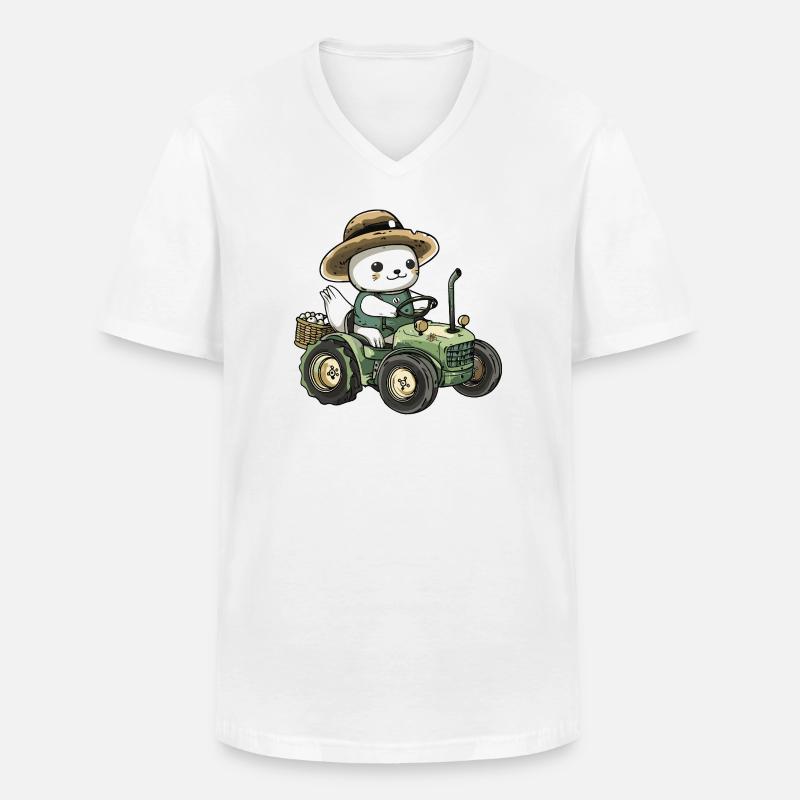Robbe Tier Traktor Farmer - Männer-T-Shirt mit V-Ausschnitt - Weiß