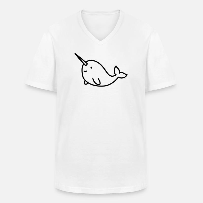 Narwal - Männer-T-Shirt mit V-Ausschnitt - Weiß
