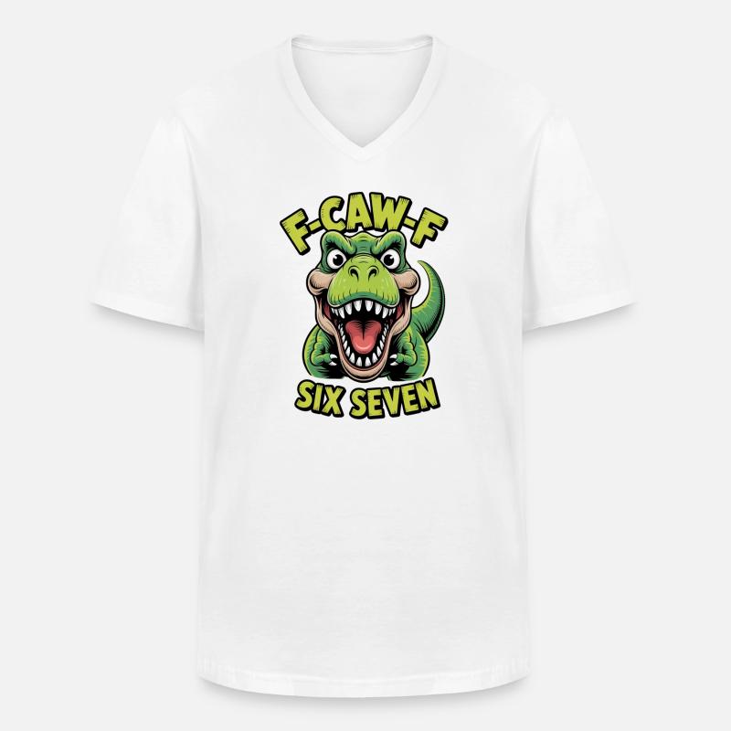 Cawing Rex Six Seven Tee - Männer-T-Shirt mit V-Ausschnitt - Weiß