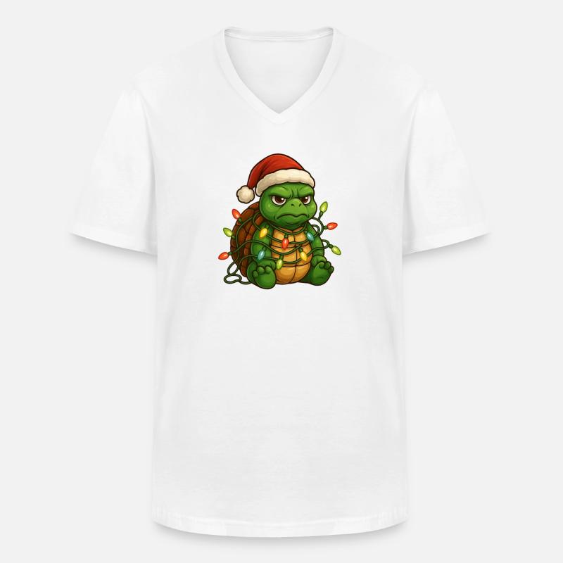 Grumpy Schildkröte Weihnachtsmütze Lichterkette To - Männer-T-Shirt mit V-Ausschnitt - Weiß