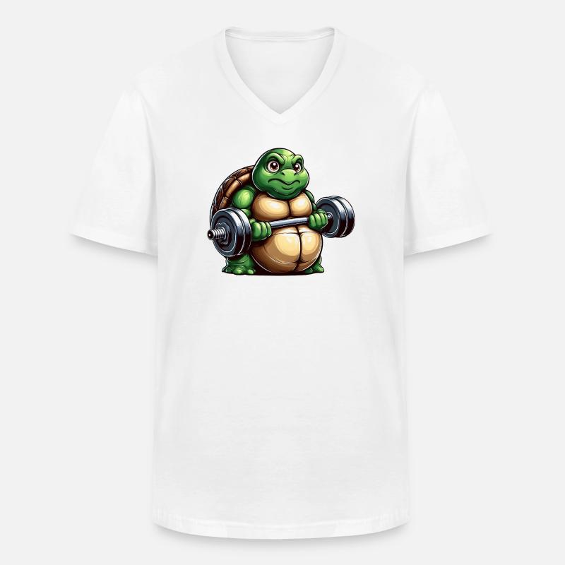 Grim Turtle Dumbbell Training Workout - Men's V-Neck T-Shirt - white