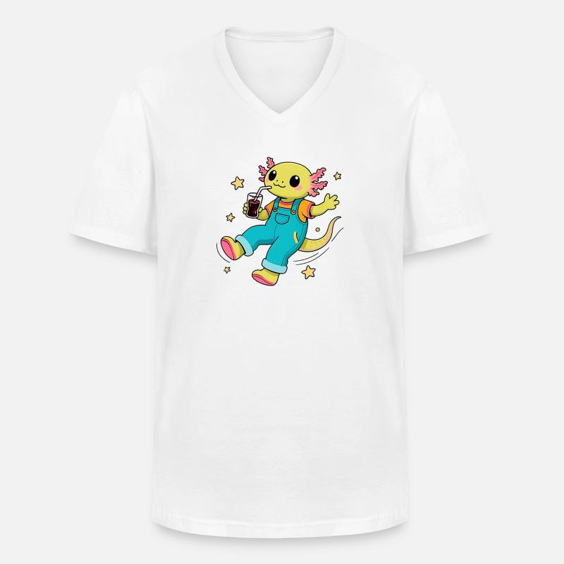 Glücklicher Axolotl, der im All schwebt - Männer-T-Shirt mit V-Ausschnitt - Weiß