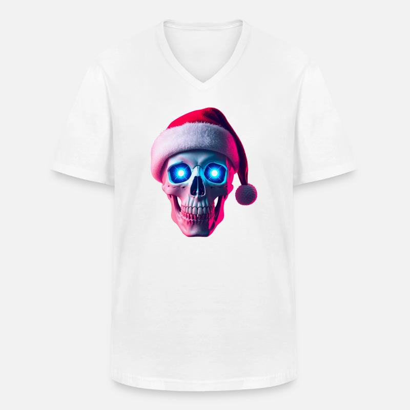 Neon-Schädel-Weihnachtsmann - Männer-T-Shirt mit V-Ausschnitt - Weiß