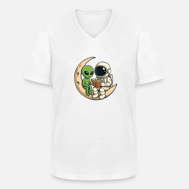 Astronaut Alien Space Book Lover lesen - Männer-T-Shirt mit V-Ausschnitt - Weiß