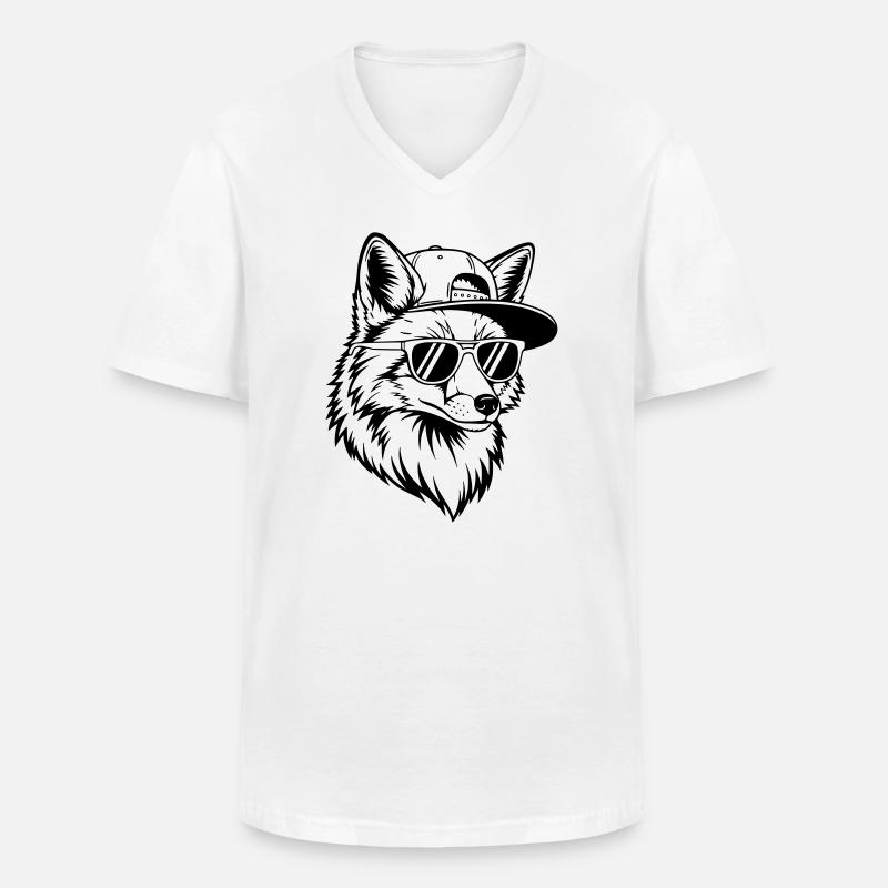 Cooler Fuchs mit Cap und Sonnenbrille - Männer-T-Shirt mit V-Ausschnitt - Weiß