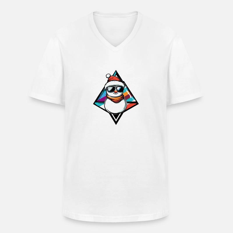 Schneemann mit Sonnenbrille Comic - Männer-T-Shirt mit V-Ausschnitt - Weiß