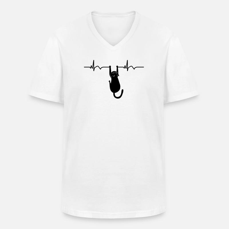 Katze EKG Herzfrequenz Herzschlag - Männer-T-Shirt mit V-Ausschnitt - Weiß