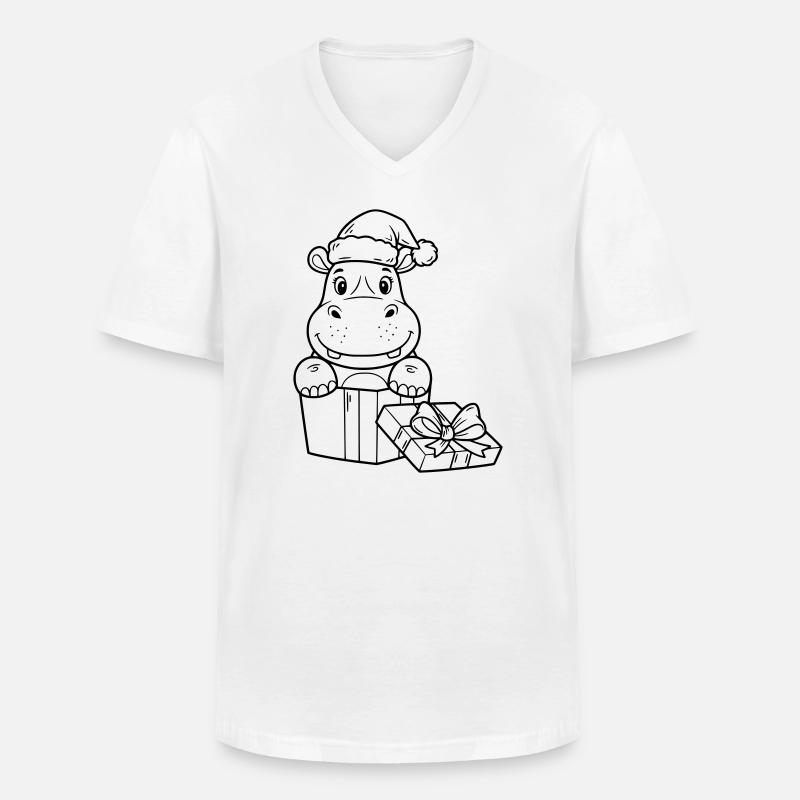 Weihnachts-Nilpferd mit Geschenken - Männer-T-Shirt mit V-Ausschnitt - Weiß