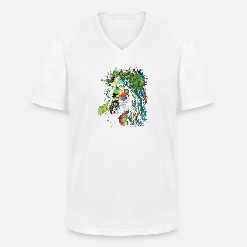 Jesus Rastafari Farbexplosion - Männer-T-Shirt mit V-Ausschnitt - Weiß