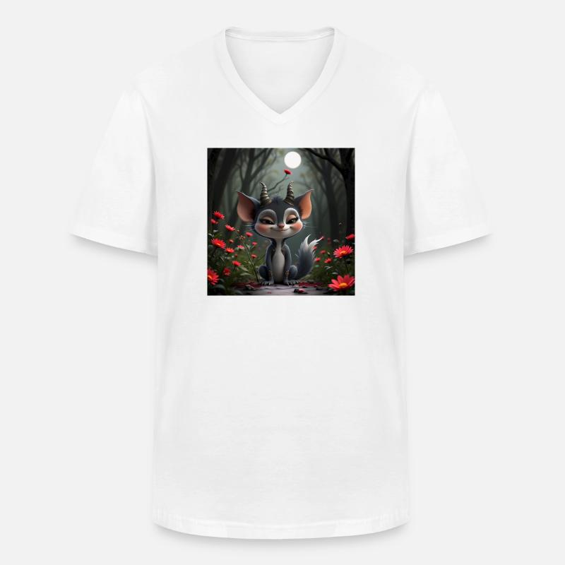 Kätzchen mit Hörnern im Mondwald - Männer-T-Shirt mit V-Ausschnitt - Weiß