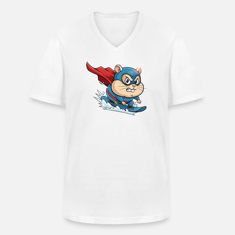 Superheld Hamster Surf Skate Cartoon - Männer-T-Shirt mit V-Ausschnitt - Weiß