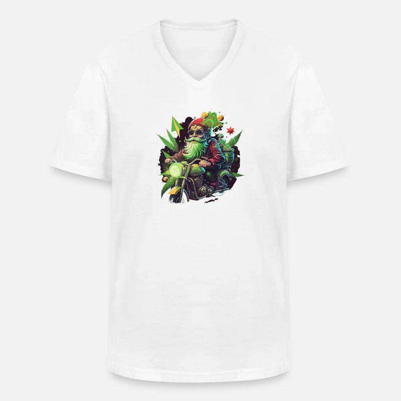 Biker Gnom mit Grasblättern - Männer-T-Shirt mit V-Ausschnitt - Weiß