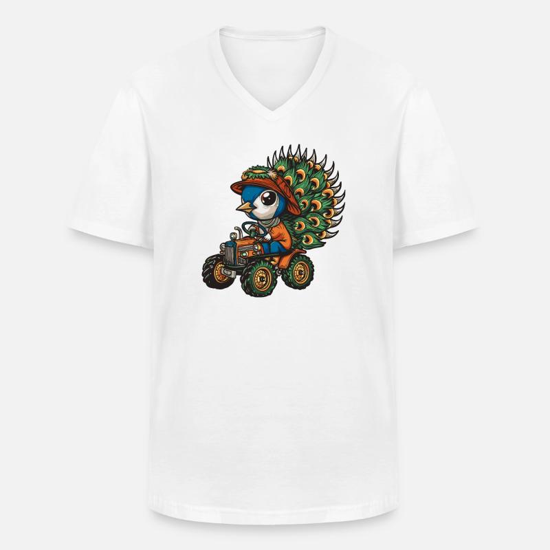 Pfau Vogel Traktor Farmer - Männer-T-Shirt mit V-Ausschnitt - Weiß