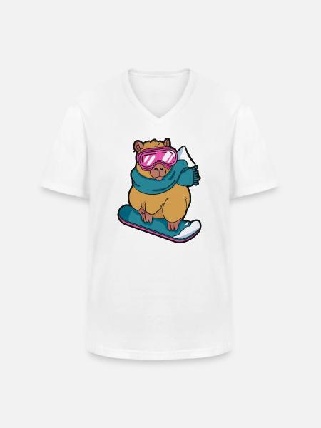 Cool Capybara Snowboard Winter Sport - Men's V-Neck T-Shirt - white