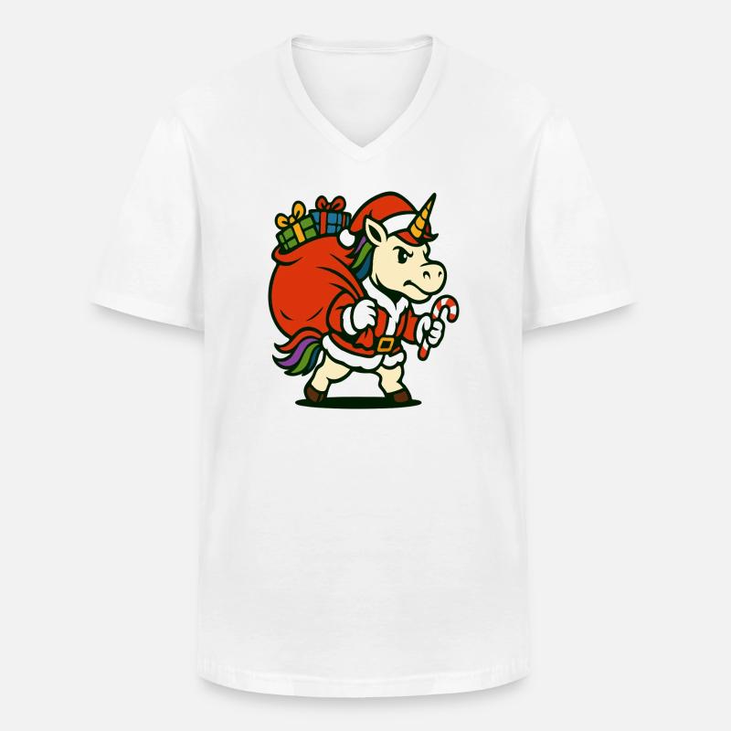 Starker Weihnachtsmann-Einhorn mit Geschenktüte - Männer-T-Shirt mit V-Ausschnitt - Weiß