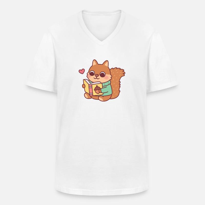 Niedliches Eichhörnchen liest ein Buch - Männer-T-Shirt mit V-Ausschnitt - Weiß