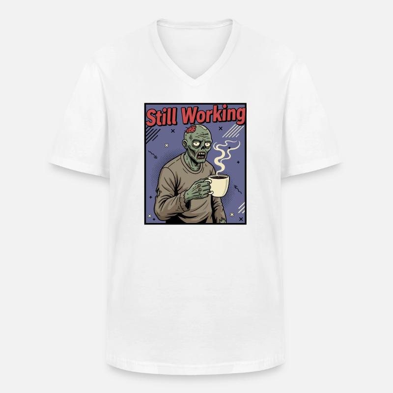 Still Working Zombie Kaffee - Männer-T-Shirt mit V-Ausschnitt - Weiß