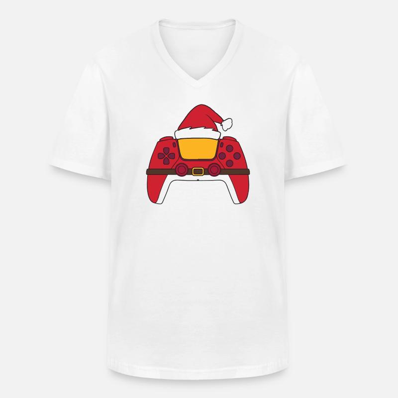 Weihnachtsmann-Videospiel-Controller, Weihnachtsma - Männer-T-Shirt mit V-Ausschnitt - Weiß