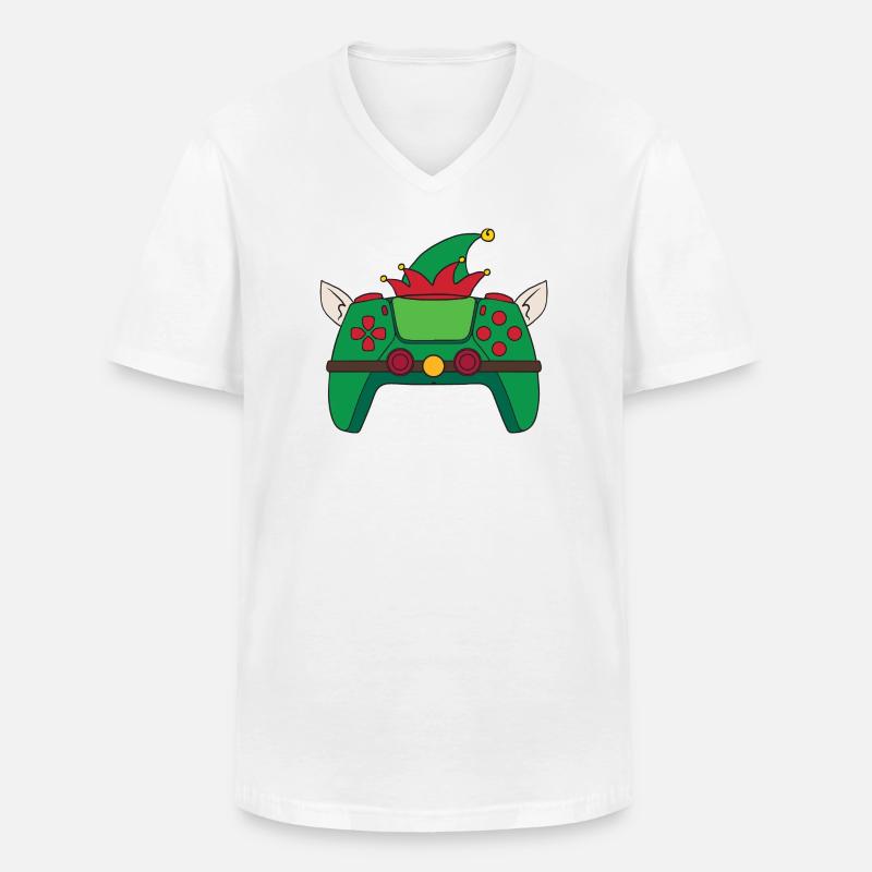 Elf Videospiel-Controller Weihnachts-Gamer-Elf - Männer-T-Shirt mit V-Ausschnitt - Weiß