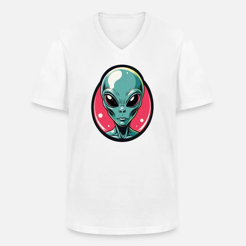 Neon Alien Kopf Portrait - Männer-T-Shirt mit V-Ausschnitt - Weiß